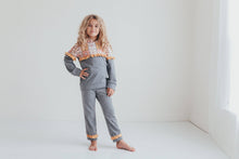 Load image into Gallery viewer, Adorable Sweetness - Kids Gray &amp; Mustard Flower Hoodie Sweat Pant Loungewear Set
