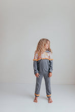 Load image into Gallery viewer, Adorable Sweetness - Kids Gray &amp; Mustard Flower Hoodie Sweat Pant Loungewear Set
