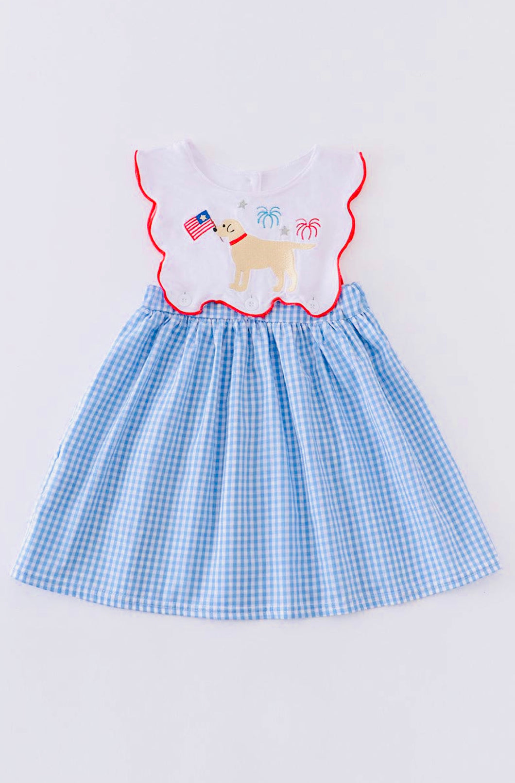 Blue Patriotic Dog Flags Embroidery Dress