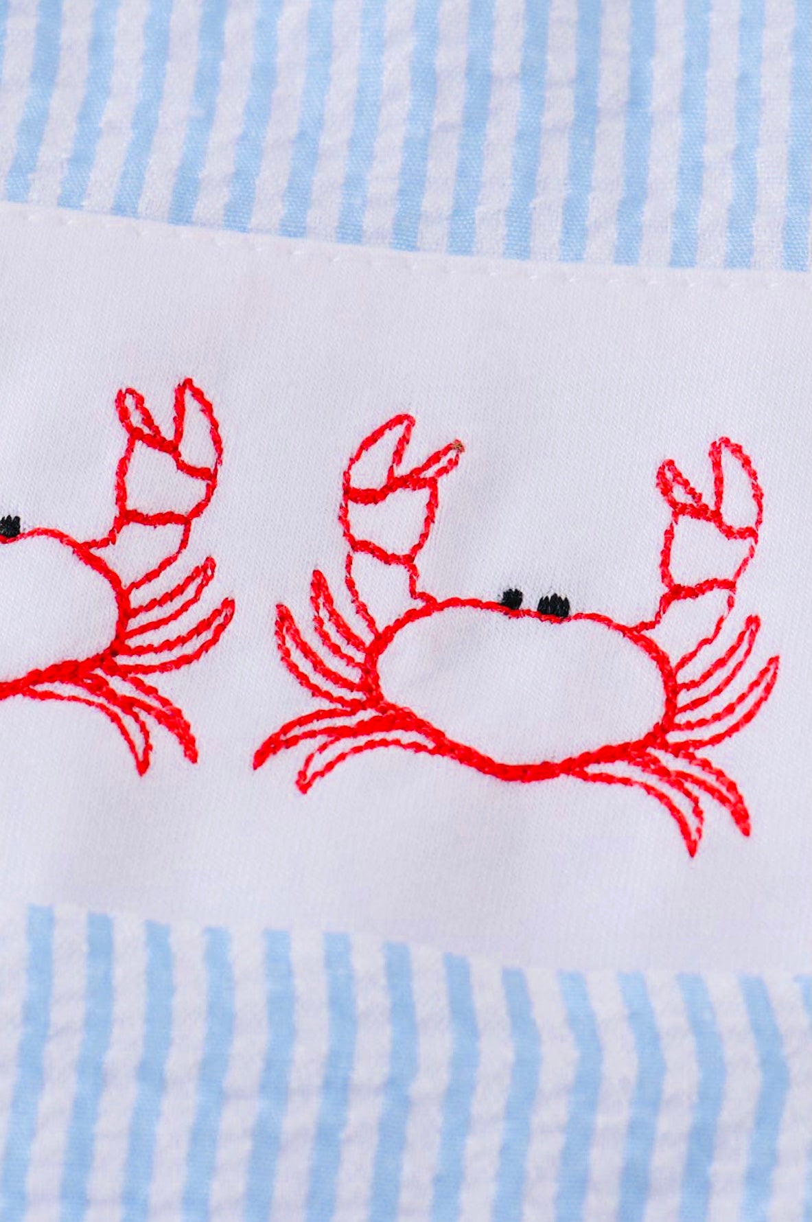 Blue Seersucker Crab Embroidery Boy Jonjon