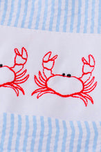 Load image into Gallery viewer, Blue Seersucker Crab Embroidery Boy Jonjon
