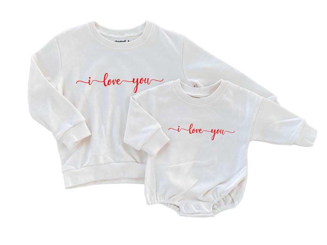 Holland Ave Clothing - I Love You | Baby Valentines Day Bubble & Sweatshirt