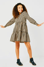 Load image into Gallery viewer, Girls Smocked Cuffed V Neck Tiered Plaid Dress
