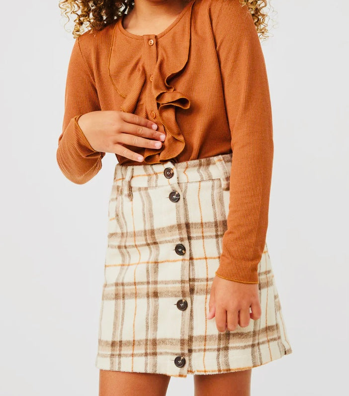 Girls Ruffled Front Buttoned Ribbed Top