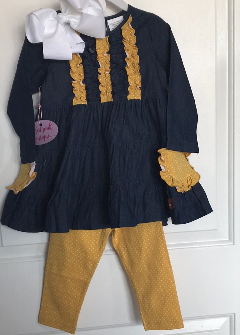 Denim and Mustard Dot Legging Set