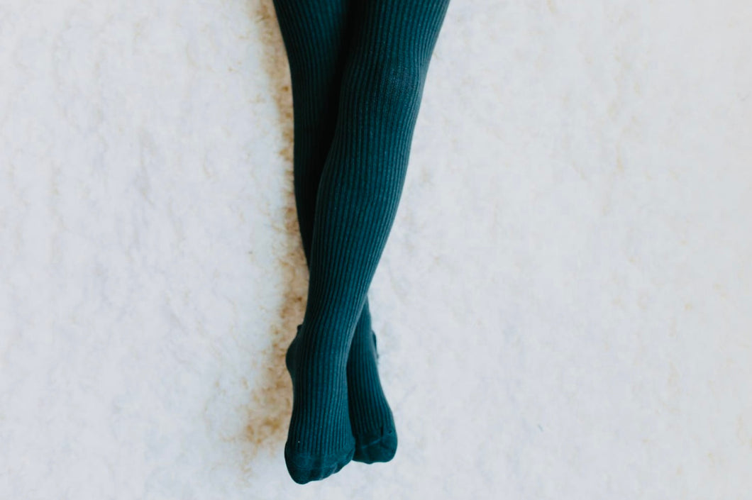 Dark Teal Ribbed Tights