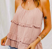 Load image into Gallery viewer, PinkTiered Ruffled Spaghetti Straps Tank Top
