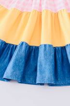 Load image into Gallery viewer, Navy bee appliqué tiered ruffle dress
