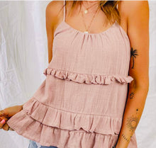 Load image into Gallery viewer, PinkTiered Ruffled Spaghetti Straps Tank Top

