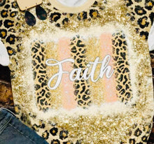 Load image into Gallery viewer, Faith Leopard Glitter Bleached O-neck T-shirt
