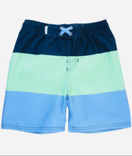 Load image into Gallery viewer, Mint and Blue Color Block Swim Trunks
