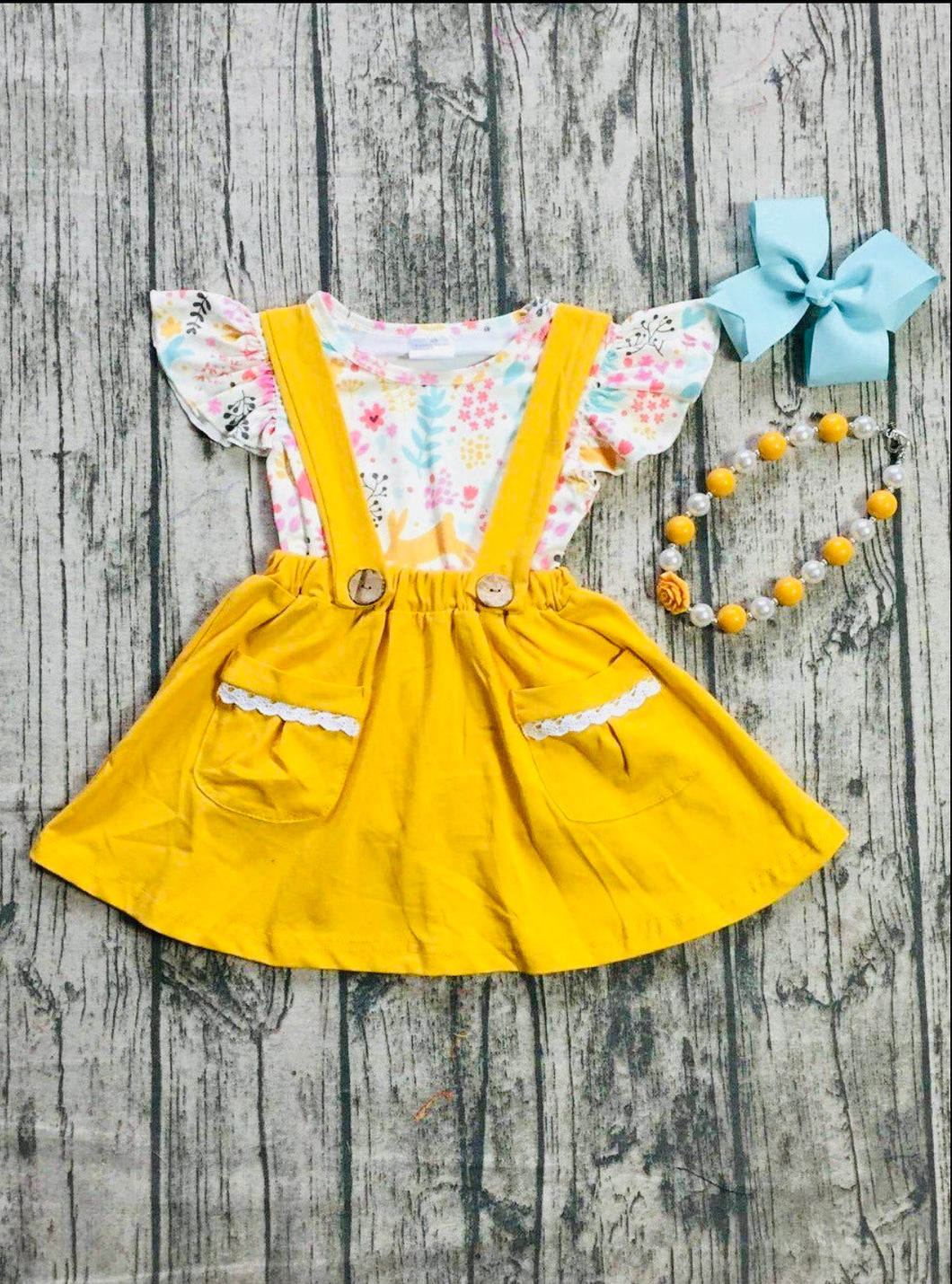 Pastel Spring Ruffle Top w/ Yellow Jumper Outifit